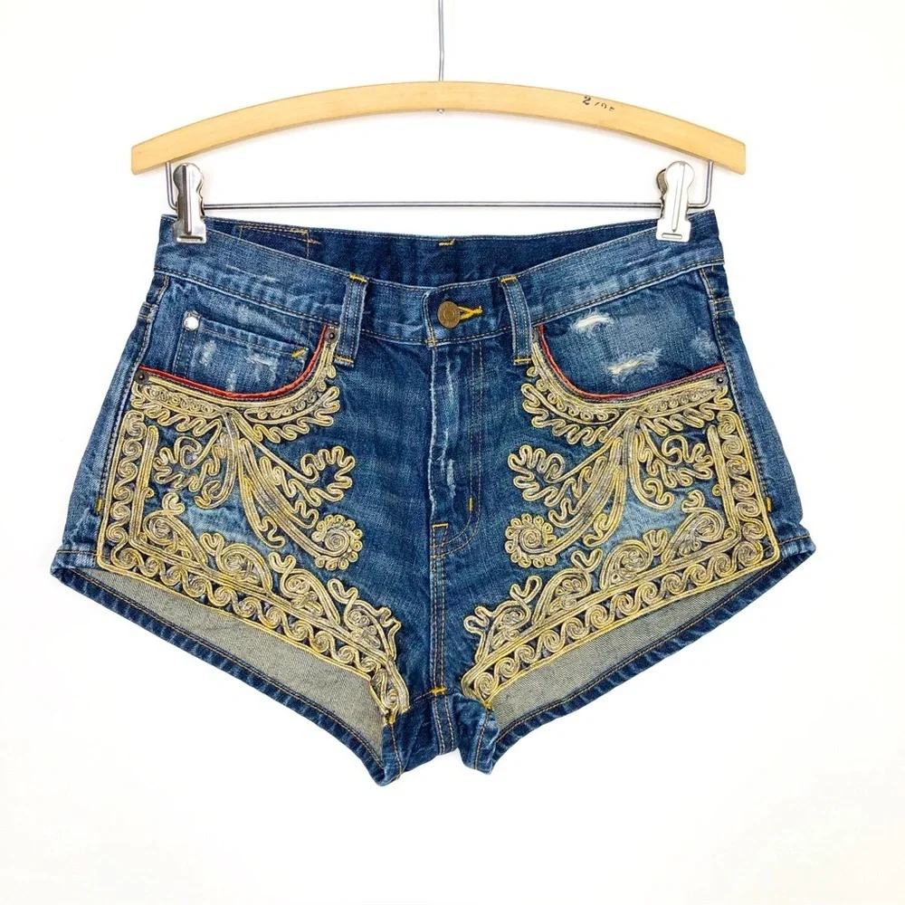 Denim supply embellished, distressed denim shorts